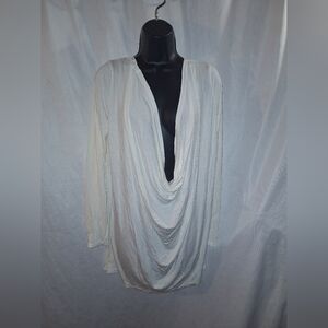 Zeagoo White Draped Long Sleeve Blouse
